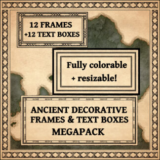 ancient decorative frames and cartouches, wonderdraft text boxes, photoshop textures for map making