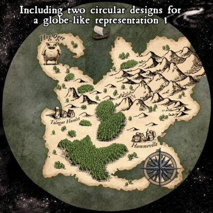 fantasy map frames, circular projection, mappemonde, wonderdraft textures, gimp symbols