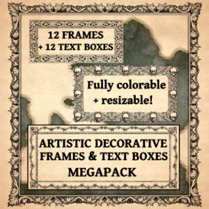 Cartography assets, wonderdraft text boxes and fantasy map frames collection, antique map style, decorative frames
