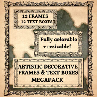 Cartography assets, wonderdraft text boxes and fantasy map frames collection, antique map style, decorative frames