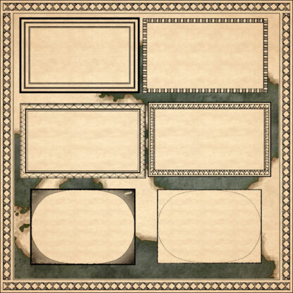 Photoshop and gimp decorative frames with ancient style, old cartography assets and drames