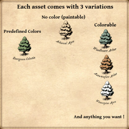 christmas trees and pine trees, winter world trees for antique map symbols, wonderdraft, cartography assets