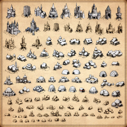 ice castles and snowy villages, fantasy map assets for wonderdraft