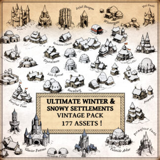 snowy hamlets, towns and settlements, for wonderdraft assets, cartography symbols