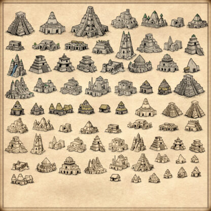 fantasy map resources, cartography symbols for wonderdraft aztec pyramids, mayan pyramids, aztec towns