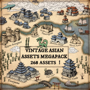 Wonderdraft assets, japanese settlements, chinese settlements, asian settlements, japanese towns, cartography symbols
