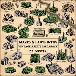 mazes and labyrinths wonderdraft assets, fantasy map symbols, cartography assets