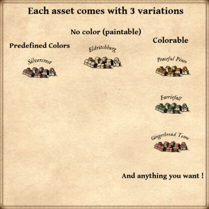 Wonderdraft assets, city, towns, and settlements, versatile assets pack. Fantasy map symbols and resources.