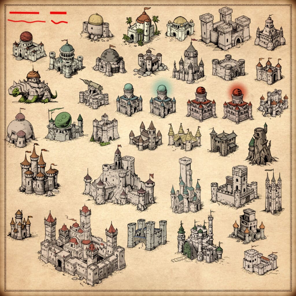 Vintage Fantasy Medieval Castles Cartography Assets Pack