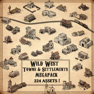 wonderdraft assets, wild west towns, wild west villages and settlements, old cartography
