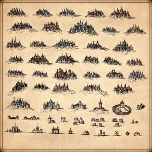 Wonderdraft Example Medieval Maps Medieval cities & towns Landmarks collection Vintage assets