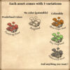 wonderdraft assets representing mushrooms and mushroom trees, fairy tale map symbols, vintage cartography assets