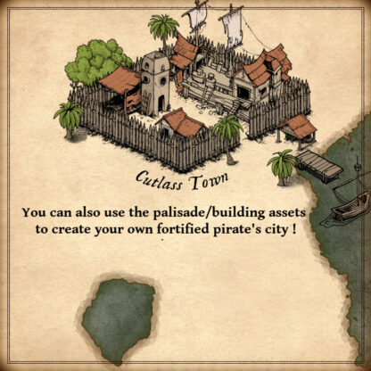 cartography assets, caribbean pirate town, pirate fortresses, vintage fantasy map assets, pirate buildings, carribean city