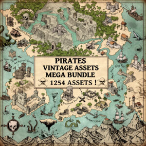 pirates pack, wonderdraft assets, fantasy map assets, cartography assets, ships, sea creatures, pirate buildings, pirate towns