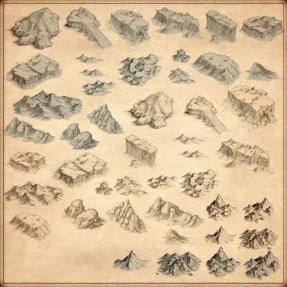 fantasy map assets, wonderdraft assets, mountains, plateaus, hills, mountain pass, cartography assets, relief symbols