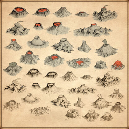 fantasy map symbols, volcanoes for fantasy map resources, cartography assets, volcanoes assets, wonderdraft assets