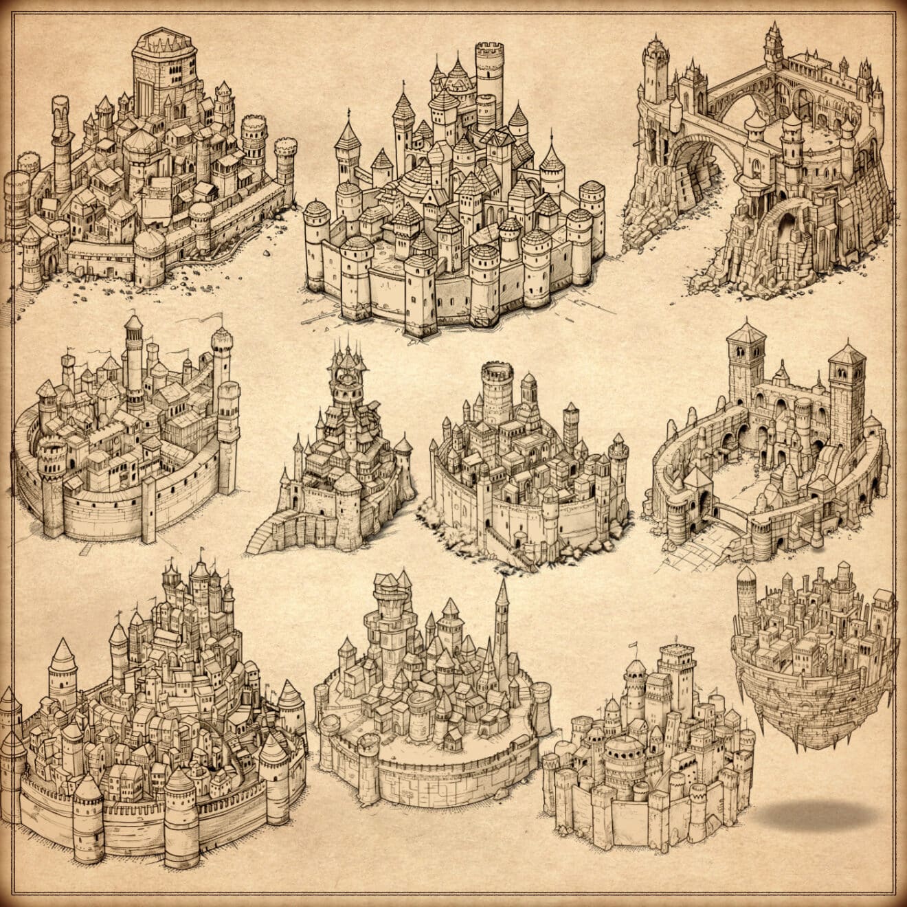 Fantasy Medieval Wonders, Cities, Structures Map assets Pack