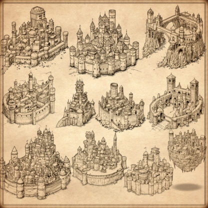 cartography assets, wonderdraft symbols for fantasy maps, fortified cities and fortified towns, medieval cities