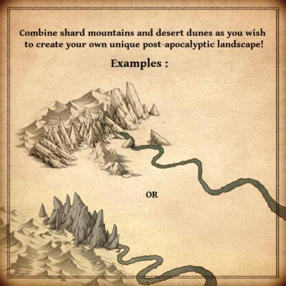 shard mountains and desert dunes assets, fantasy map elements, map markers, vintage cartography assets for wonderdraft