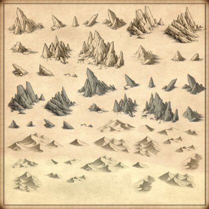 desert dunes, shard mountains, wonderdraft assets, post-apocalyptic map symbols, fantasy map assets, vintage cartography assets