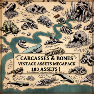 carcass assets, cartography assets, fantasy map symbols, skeletons, bones, whale carcasses, dragon skeletons