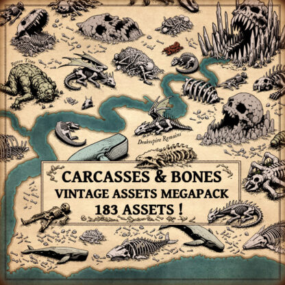 carcass assets, cartography assets, fantasy map symbols, skeletons, bones, whale carcasses, dragon skeletons