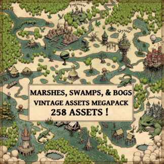 marshes, swamps, bogs, towns, villages, reeds, willow trees, fantasy map symbols, cartography assets, wonderdraft assets