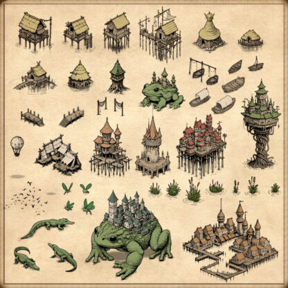 bog towns and bog villages, wonderdraft assets, wonderdraft symbols, fantasy map assets, marsh, swamps and marshes