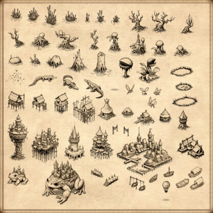 wonderdraft assets, vintage cartography assets, swamp and marsh assets, bog assets, fantasy map resources, map symbols