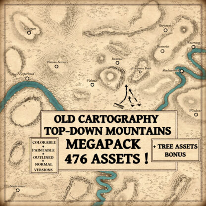 wondredraft assets, mountains, mountain parts, plateaus, topography, top-down cartography assets