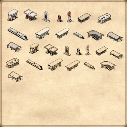 gas stations, wonderdraft assets, isometric map assets, vintage cartography assets, rest areas,