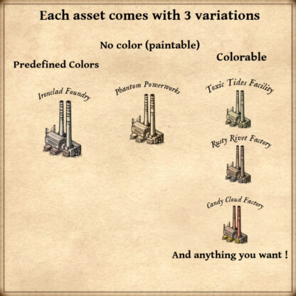 wonderdraft map assets, factory, factories, smokestacks industry, fantasy map assets, chimneys, industries