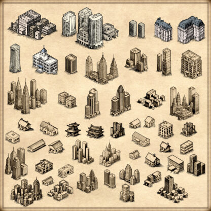 wonderdraft assets, modern city, modern cities, modern buildings and skyscrapers, fantasy map markers