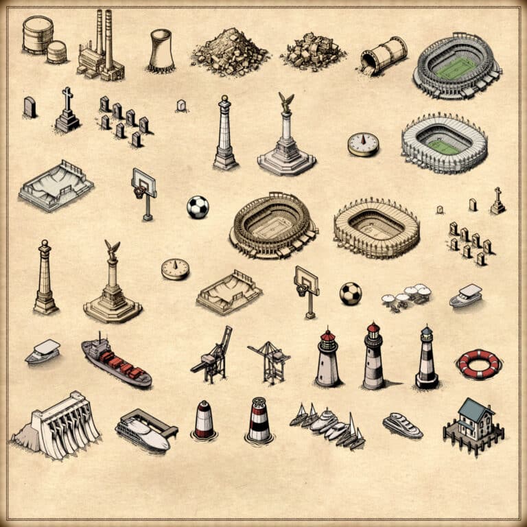 Modern Era Isometric Vintage Cartography Map Assets Pack