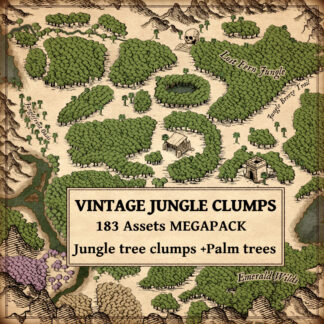 Wonderdraft assets, jungle tree clumps, trees clusters, vintage cartography assets, fantasy map symbols