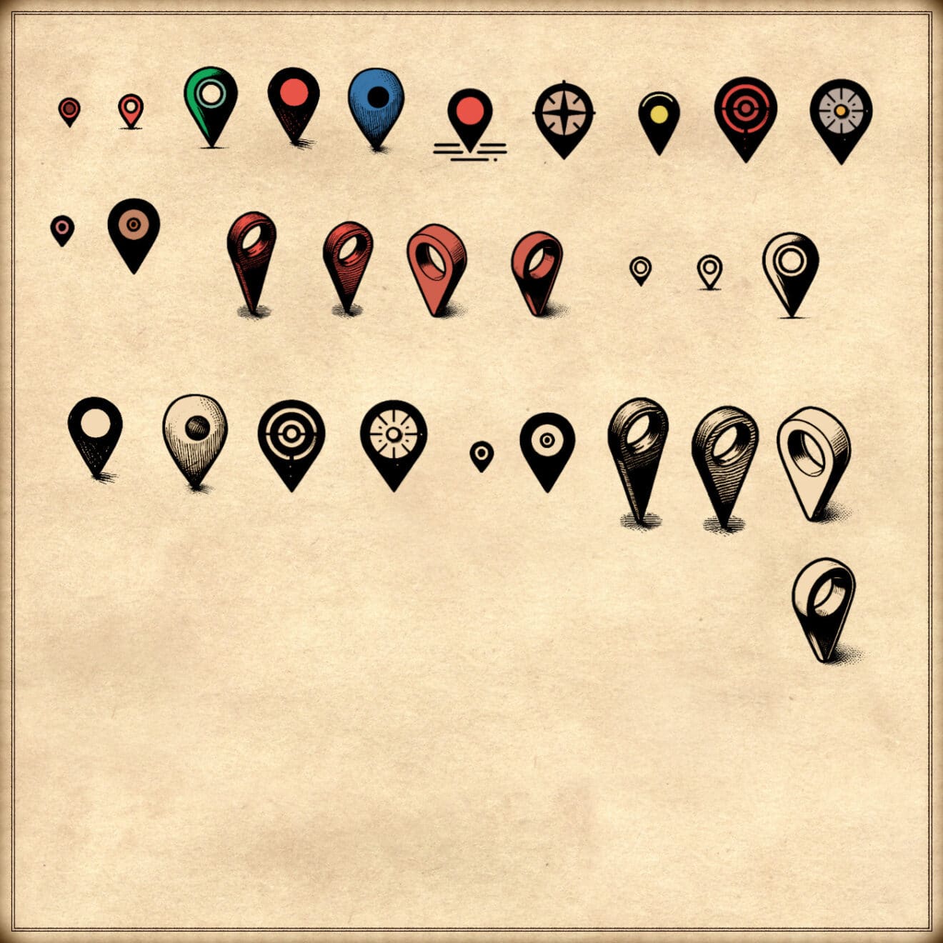 Map Pins - Vintage Assets Pack (flat & isometric)