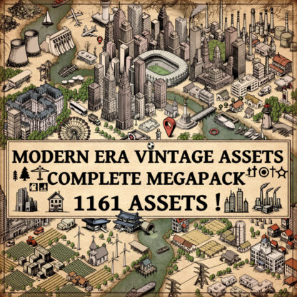 Modern map resources, Wonderdraft assets, vintage cartography assets, fantasy map symbols, city symbols, cities, farmlands, industries