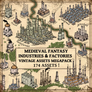 Fantasy medieval industry, fantasy medieval factory, medieval factories, medieval industries, Wonderdraft assets, fantasy map symbols