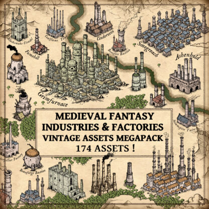 Fantasy medieval industry, fantasy medieval factory, medieval factories, medieval industries, Wonderdraft assets, fantasy map symbols