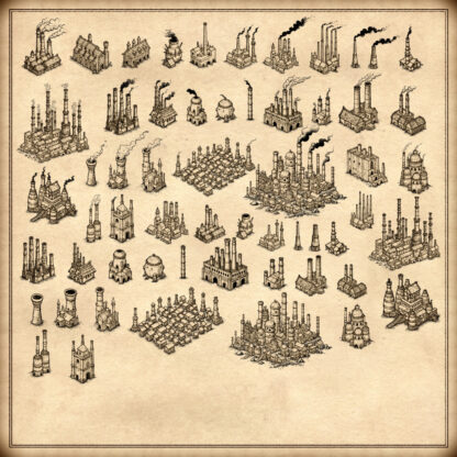 smokestack, industrial smokestacks, medieval fantasy smokestacks, industry, inkarnate, wonderdraft assets, vintage cartography assets pack