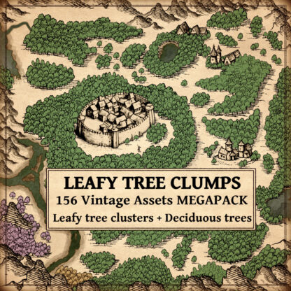 Wonderdraft assets, tree clumps, Leafy trees, woods, forest, forests, vintage cartography assets, fantasy map symbols