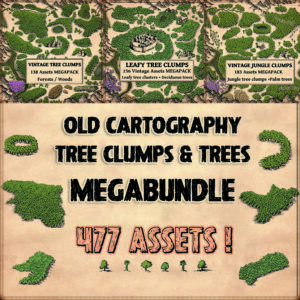 Tree clumps bundle, Wonderdraft assets, Vintage cartography assets, woodlands, woods, forests, jungles, trees