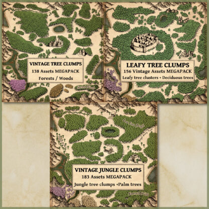 Tree clumps pack, Wonderdraft assets, Vintage cartography assets, fantasy map resources, woodland, trees, forest, woods, jungle