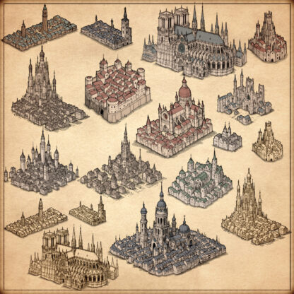 Fantasy map assets, sprawling city, cities, city assets, belle epoque cities, towns, cartography assets, wonderdraft resources