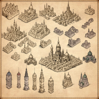 fantasy map assets, victorian era, belle epoque era, city, clock towers, cities, Wonderdraft map resources, Procreate