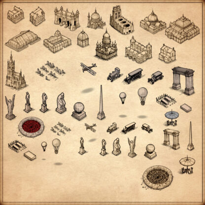 fantasy map assets, fantasy map resources, gothic cathedrals, temples, churches, vintage cartography assets, wonderdraft resources