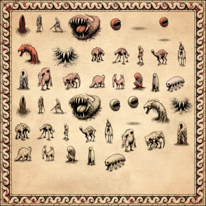 Organic creatures, fantasy map assets, Wonderdraft resources, monsters, beats, flesh demons, worms, dark fantasy map assets