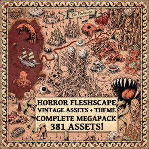 Fleshscape horror fantasy map assets, Wonderdraft assets, Horror map symbols, dark fantasy map resources, landmarks