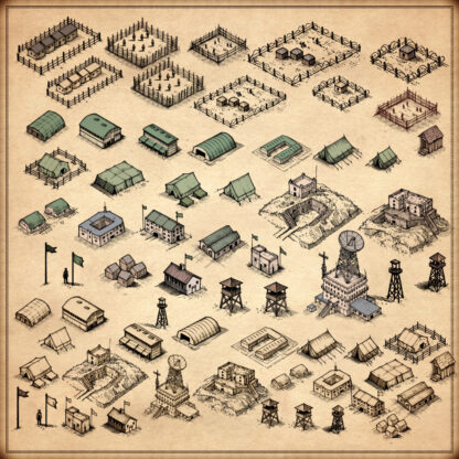Military prisons, prison camps, Wonderdraft map symbols, Cartography assets, fantasy map elements, military buildings, barracks