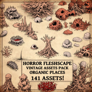 Fleshscape places, Fantasy map POI, points of interest, Wonderdraft assets, Vintage cartography assets, horror